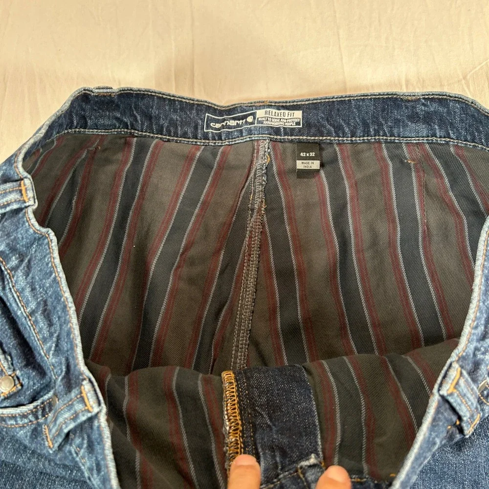 Carhartt BD4942-M Relaxed Fit Flannel Lined Jeans Mens 42x32 Dark Wash Blue NEW